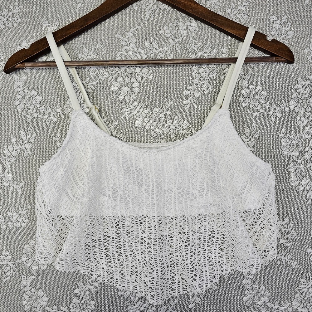 Mossimo Lace Cami Swim Top Women's Small Crochet White‎ Beach Pool Vacation Boho - Picture 3 of 5